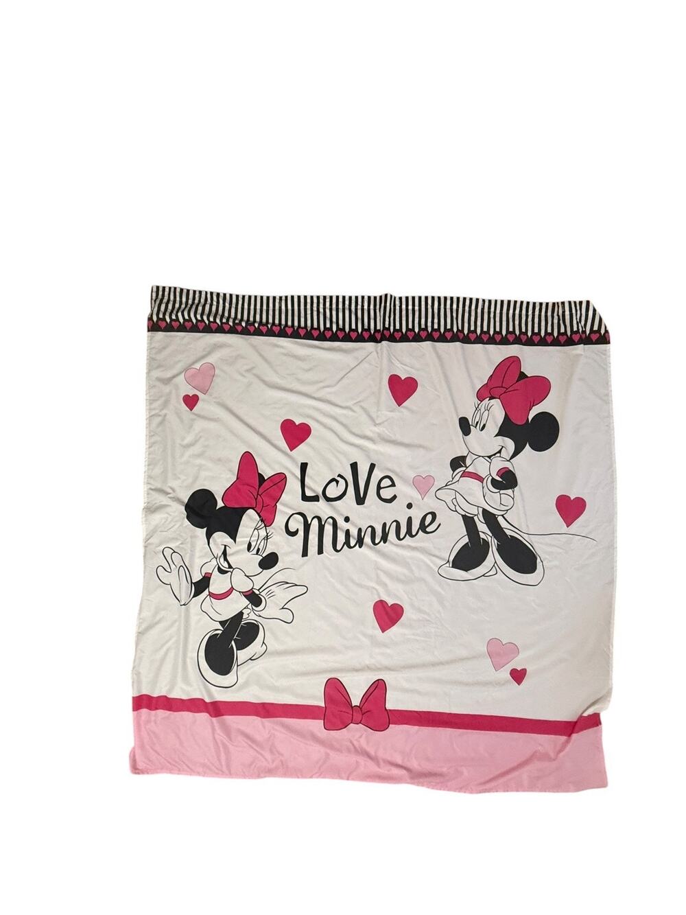 Disney Love Minnie Mouse Shower Curtain Pink Black White Hearts Bows Mickey